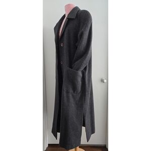 Sandro Wool Long Coat Raglan Pockets Side Slits Size 18